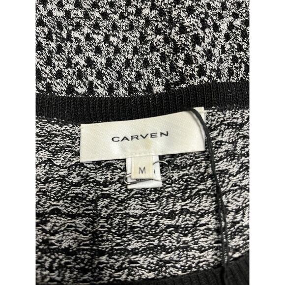 CARVEN Black White Knit Crewneck Metal Accent Long Sleeve Pullover Sweater Top M - Picture 3 of 4